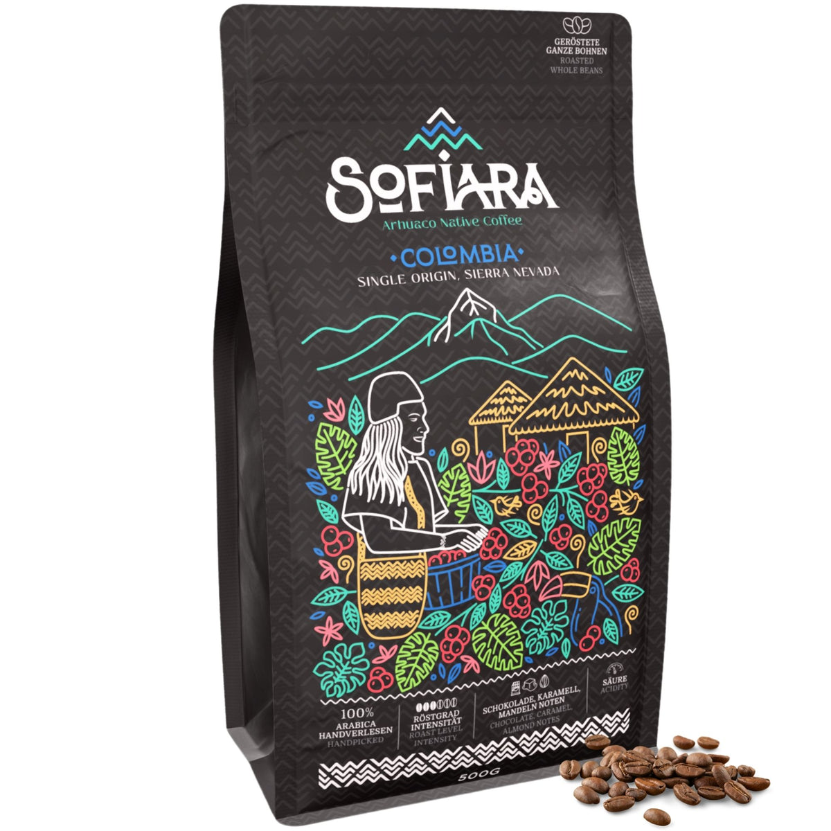 Ganze Bohnen für deinen Kaffee zu Hause. Für Filter, Siebträger oder Vollautomaten. Arhuaco Native Coffee | 500 g