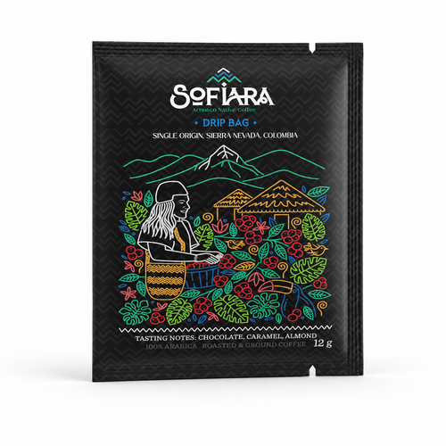 Specialty Coffee ohne Maschine. Aufreißen, aufgießen und genießen. Sofiara Drip Bags – Arhuaco Native Coffee Anywhere | 10 × 12 g