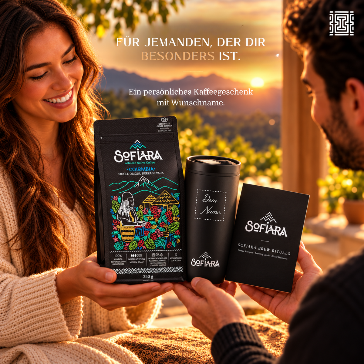Sofiara Kaffee Geschenkset personalisiert | 250 g Arabica & Thermobecher 420 ml