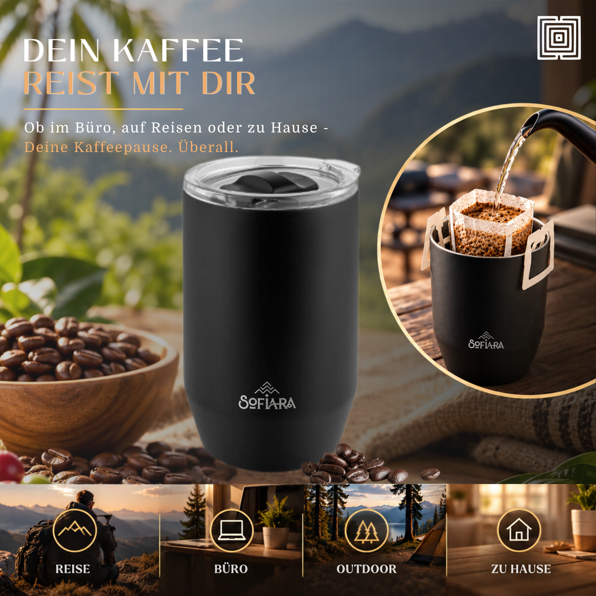 Sofiara Drip Coffee Ritual Set | 7 Drip Bags & Thermobecher 360 ml