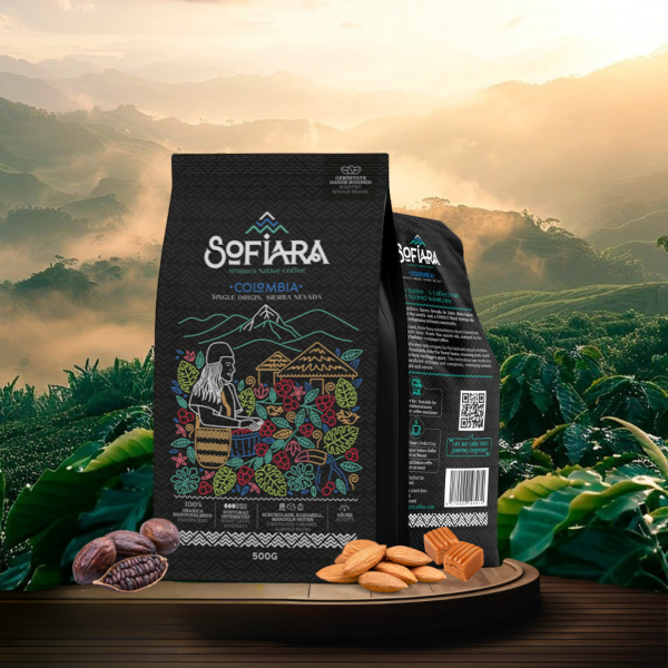 Sofiara Arhuaco Native Coffee – 500 g kolumbianische Kaffeebohnen aus einer einzigen Herkunft | Mittlere Röstung, Geschmack nach Schokolade, Karamell und Mandeln